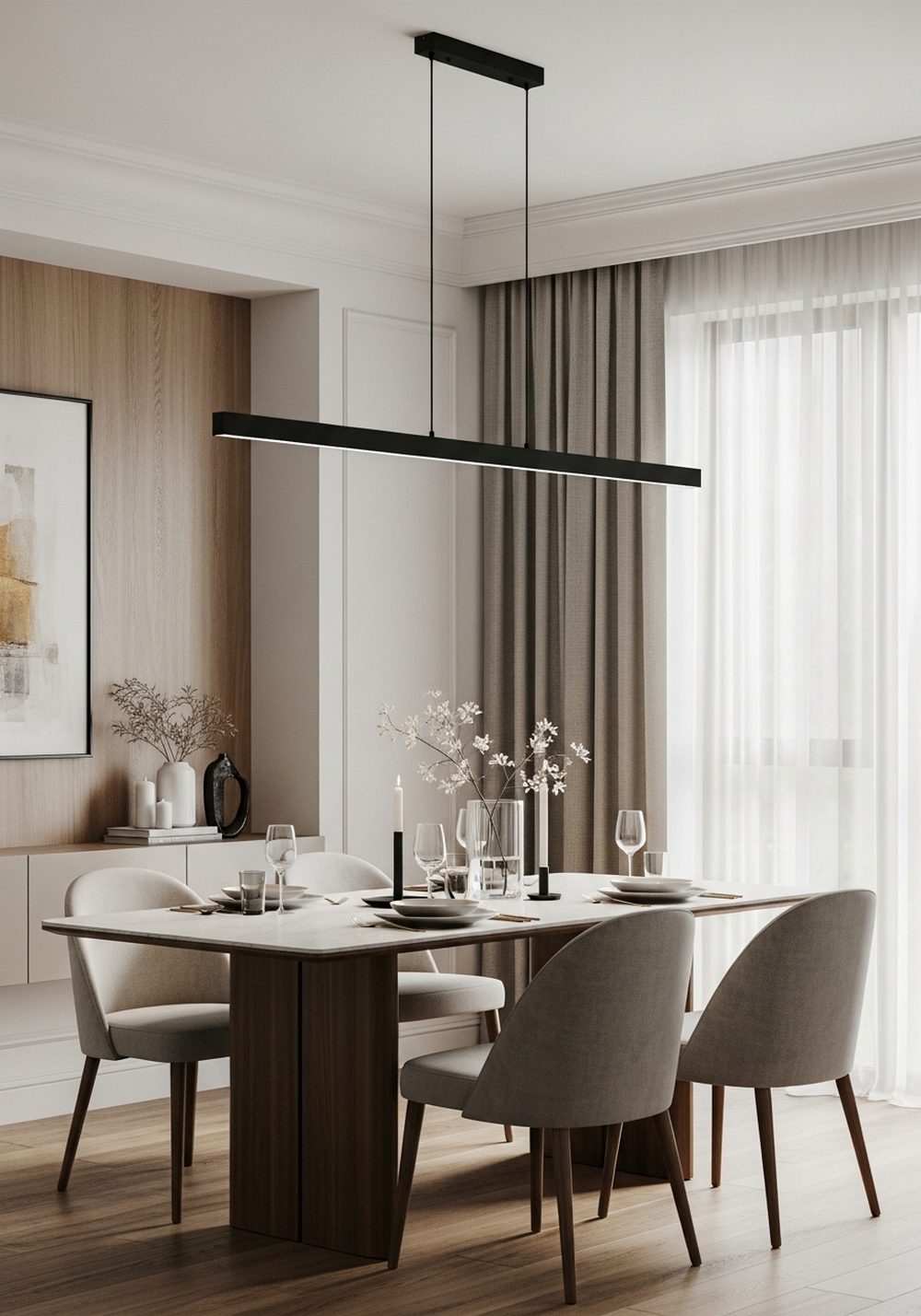 Black Linear Pendant for a Modern Dining Room