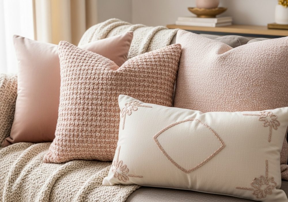 Blush and Cream Layered Throw Pillows