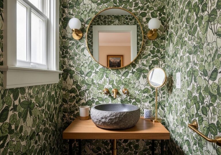 Botanical Wallpaper in a Tiny Powder Room
