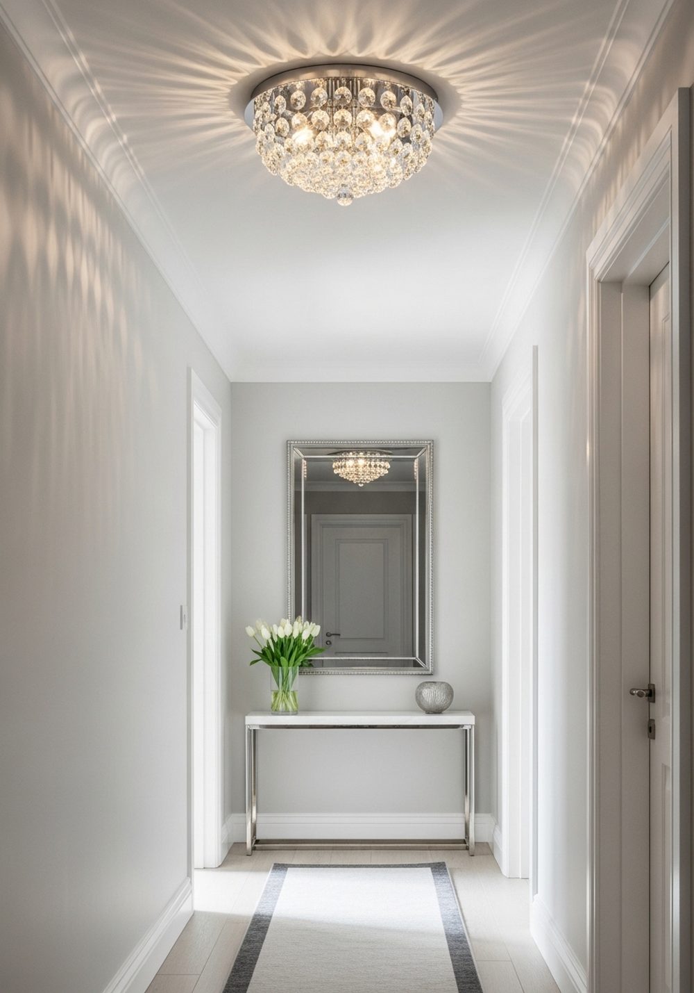 Crystal Flush Mount for a Glam Hallway