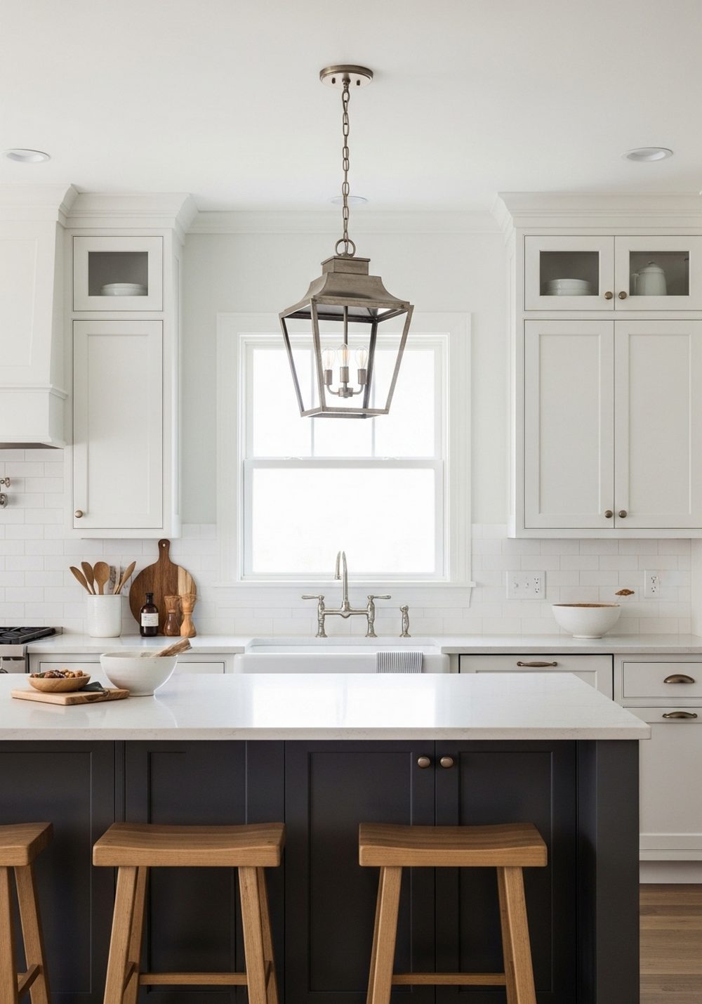 Lantern-Style Pendant in a Farmhouse Kitchen