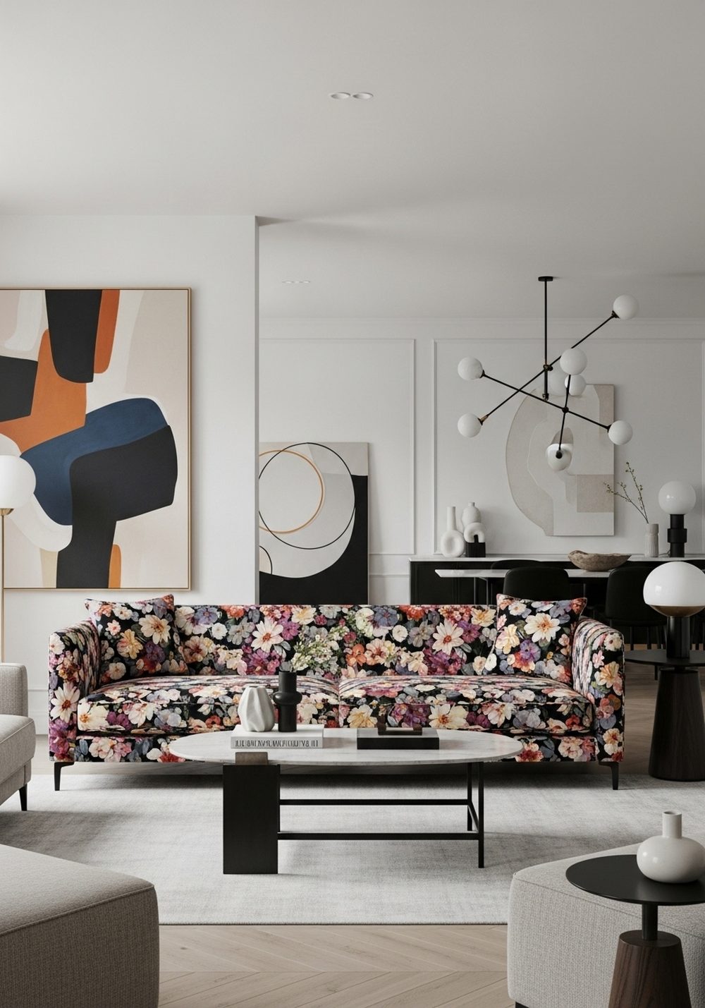 Modern Living Room With a Contemporary Floral Sofa