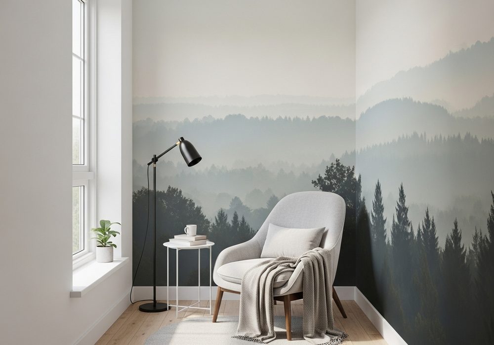 Mural-Style Wallpaper for a Small Reading Corner