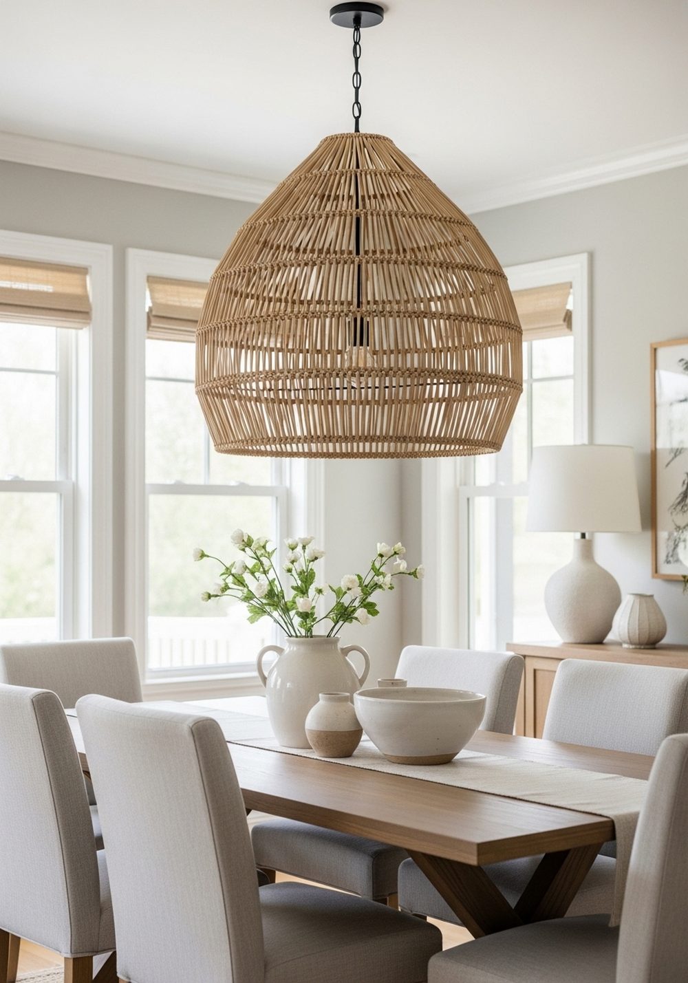 Oversized Woven Pendant Over the Dining Table