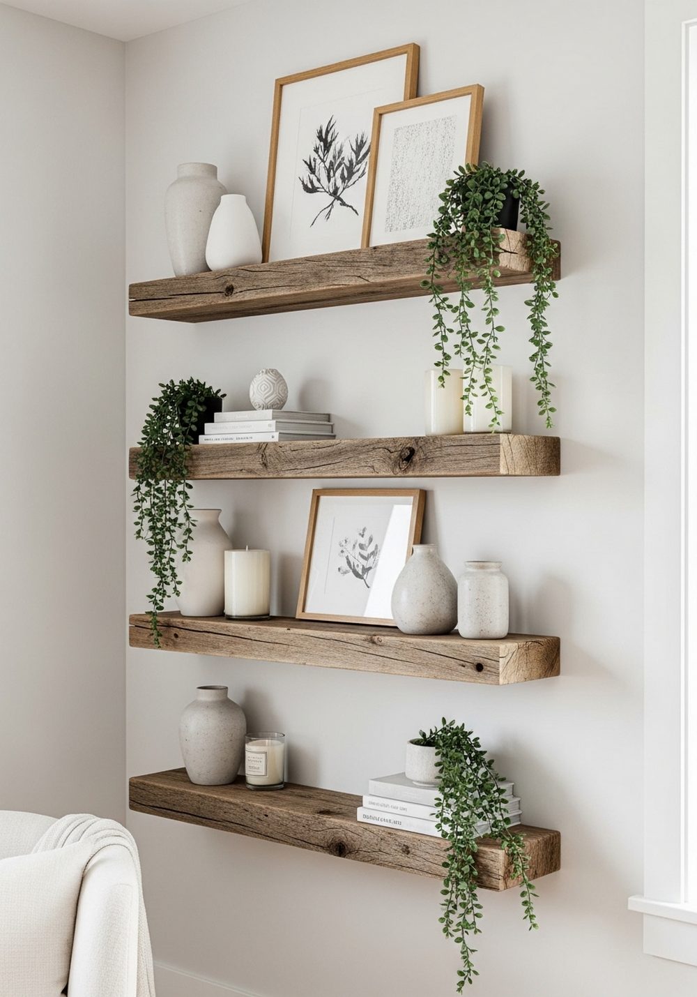 Reclaimed Wood Floating Shelf Wall
