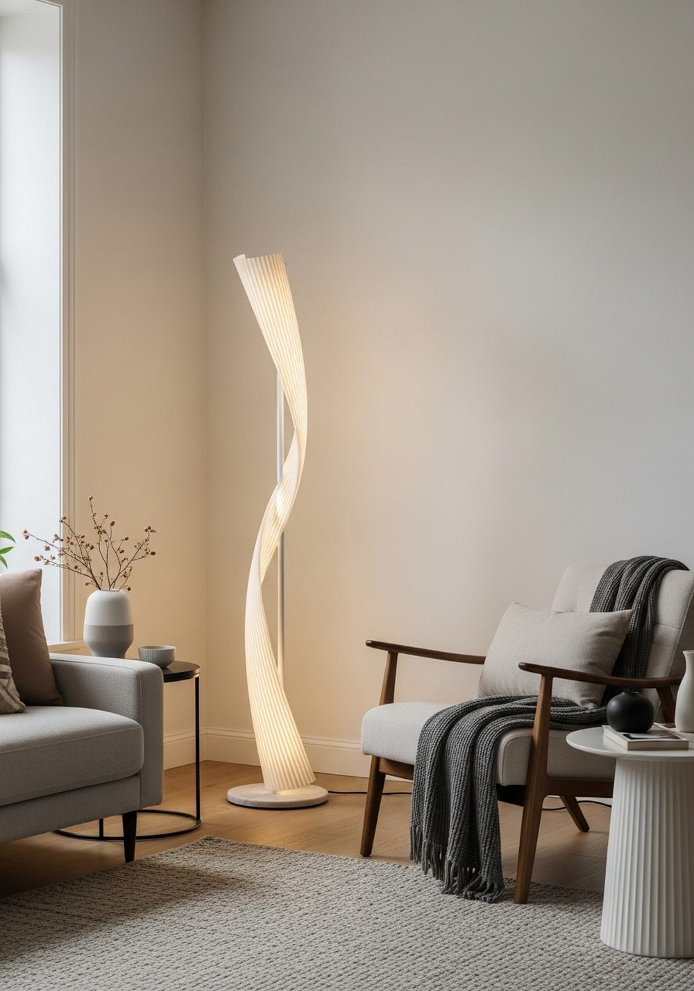 Sculptural Floor Lamp in the Living Room Corner