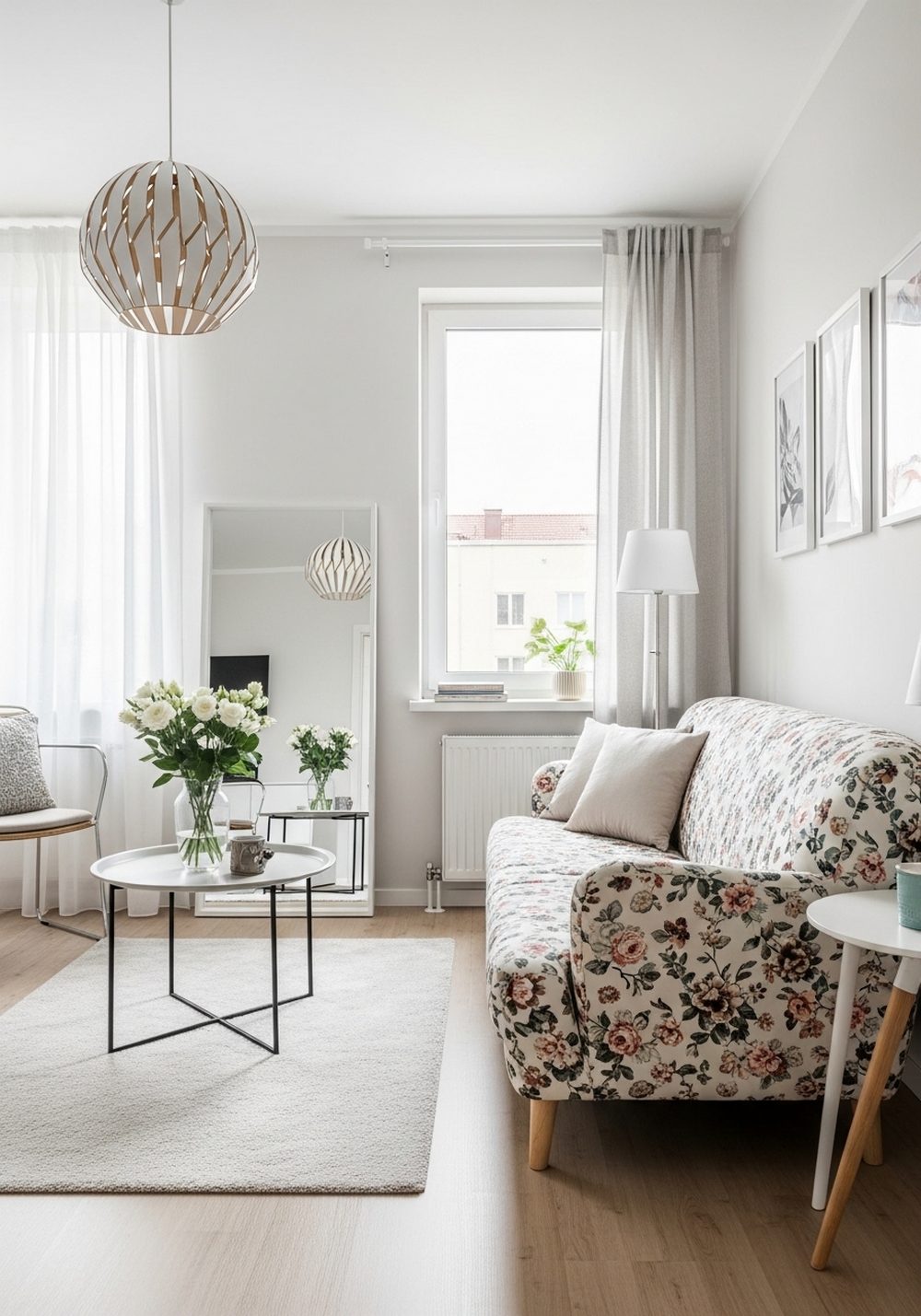 Small-Scale Floral Print Sofa for Compact Spaces