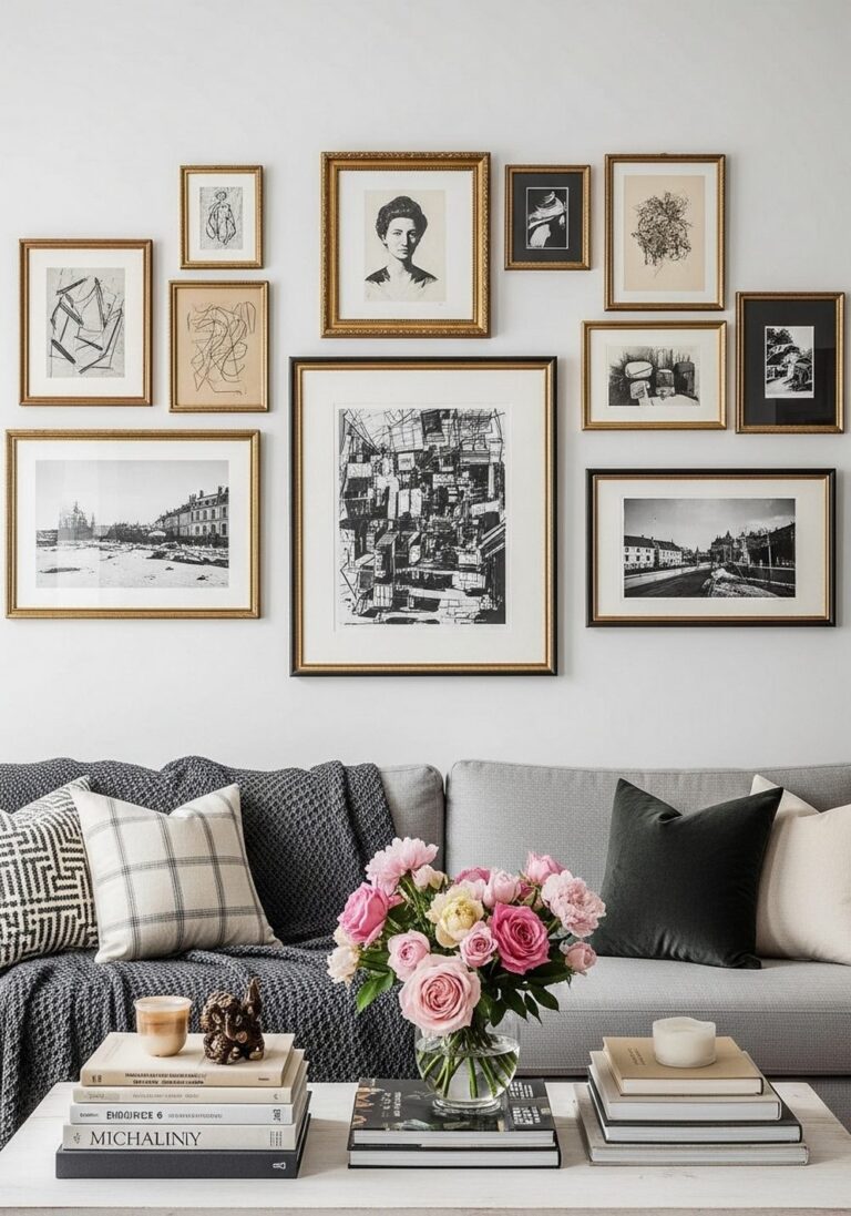 Style a gallery wall with old and new art