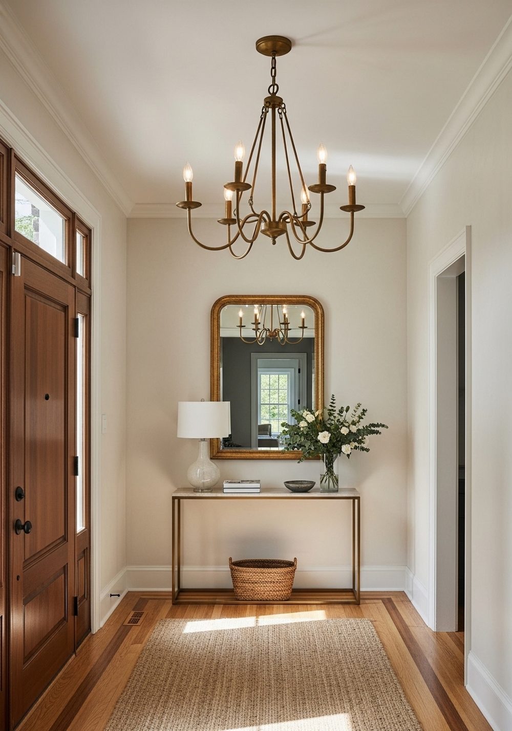 Vintage Brass Chandelier in the Entryway