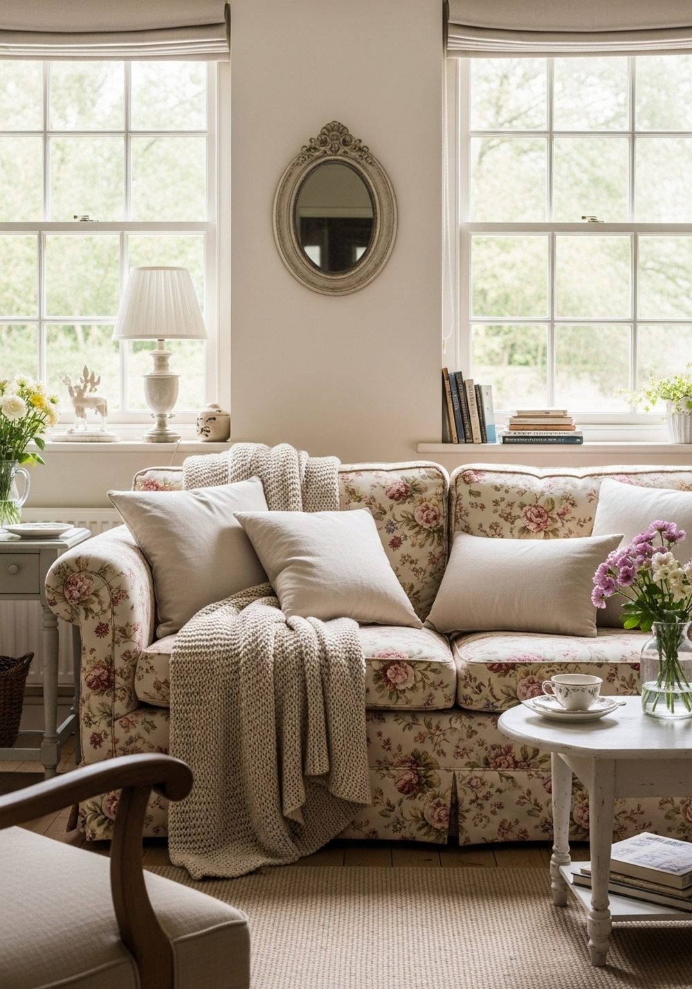 Vintage Floral Sofa With Cottage-Style Decor