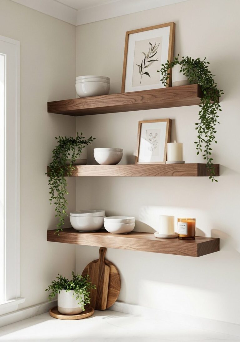 Walnut Floating Shelves for Everyday Display