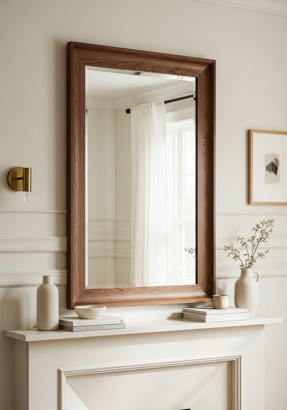 Walnut-Framed Mirror for Soft Contrast