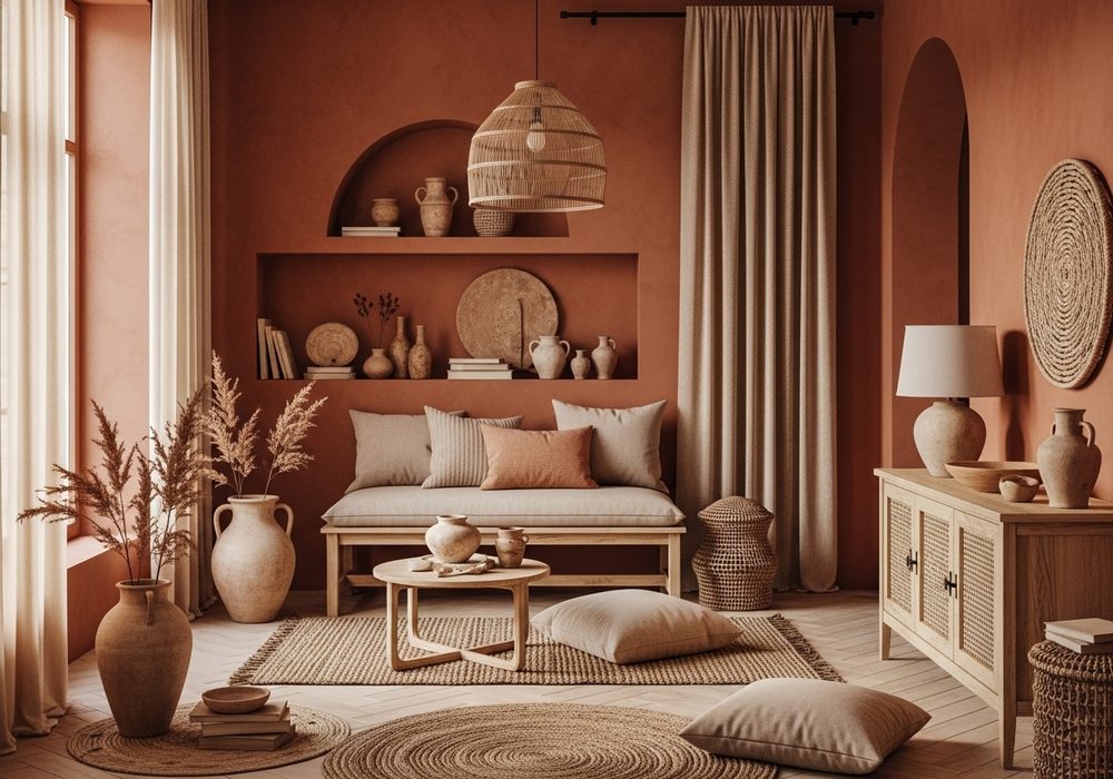 Warm Terracotta Layered Living Room