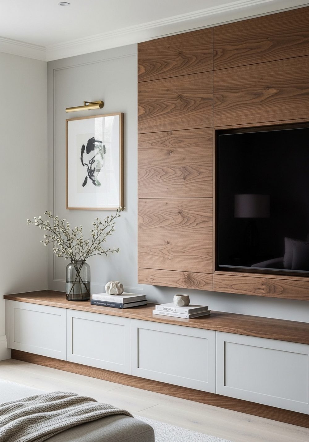 Warm Walnut Media Wall Design