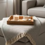 Wood Tray on a Linen Ottoman or Bench