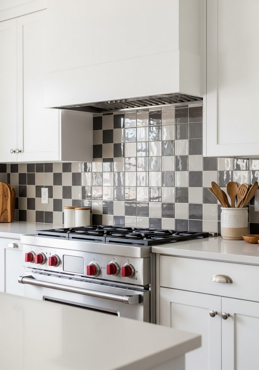 Checkerboard Backsplash With Glossy Finish