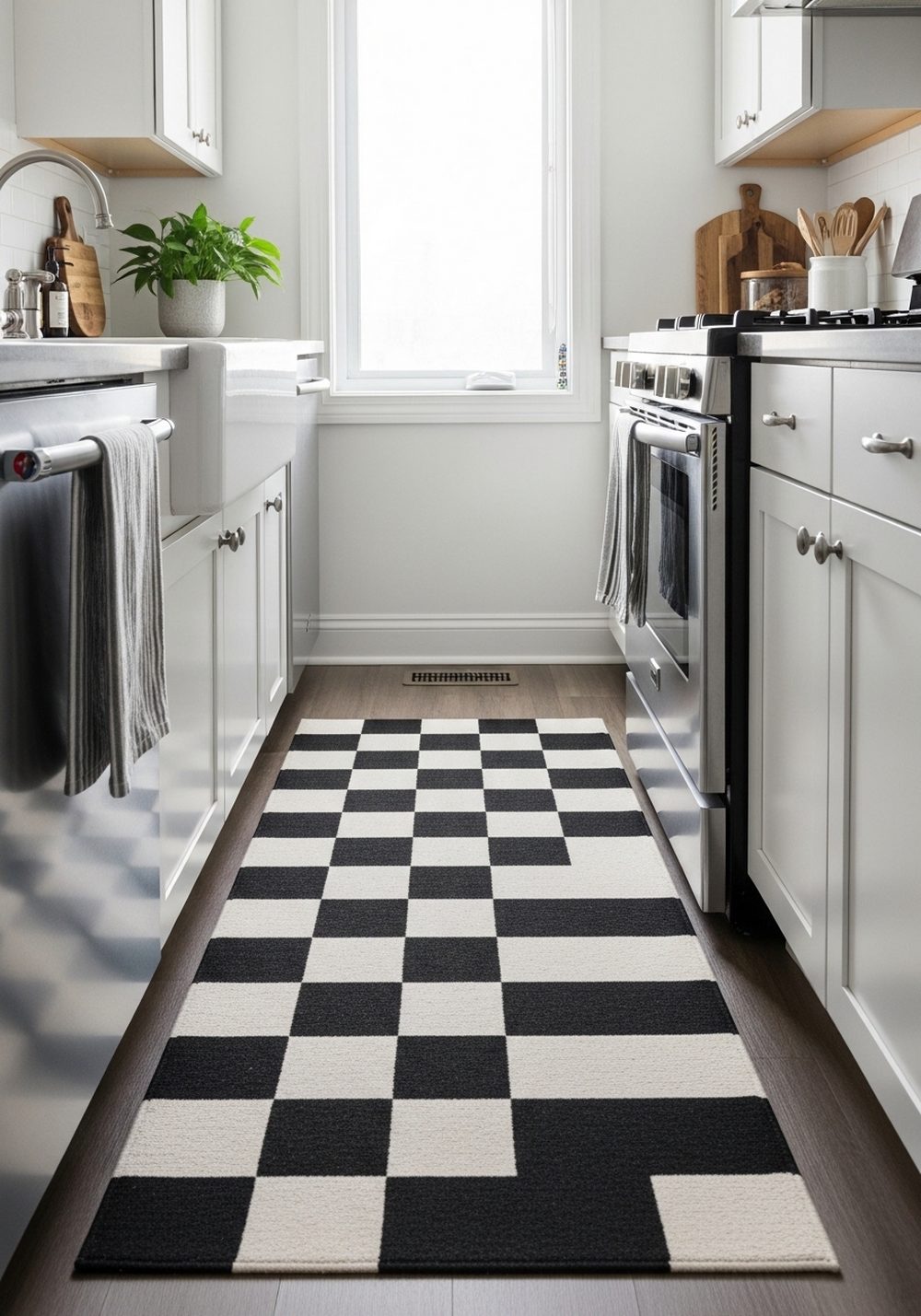 Checkerboard Runner for a Narrow Kitchen