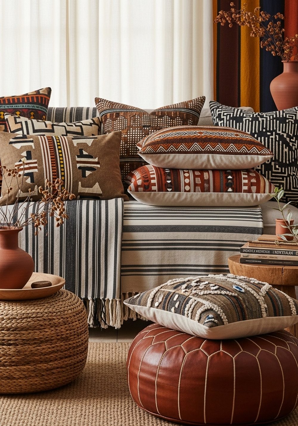 Layer Earthy Textiles With Bold Tribal Patterns