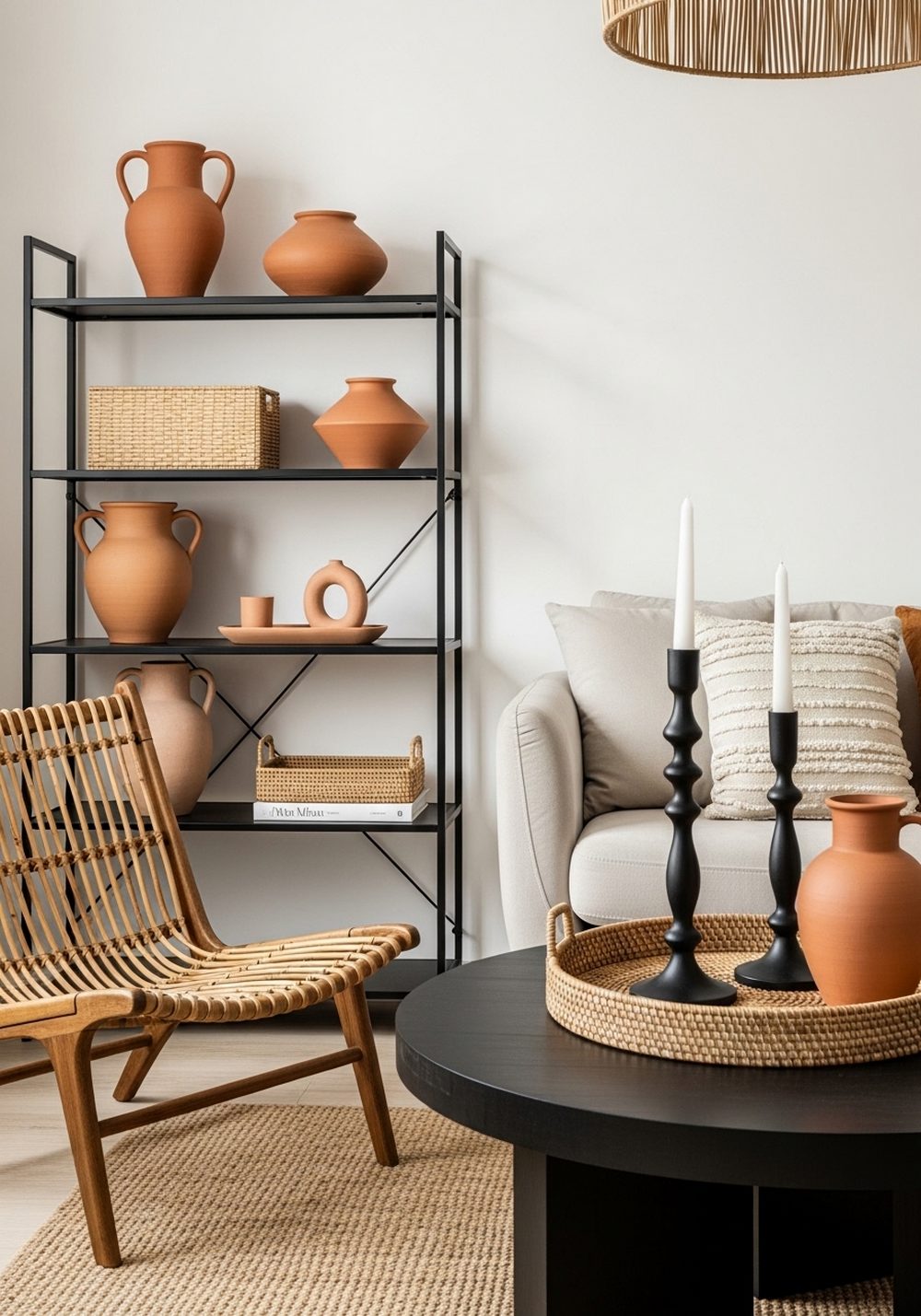 Mix Clay, Rattan, and Black Accents