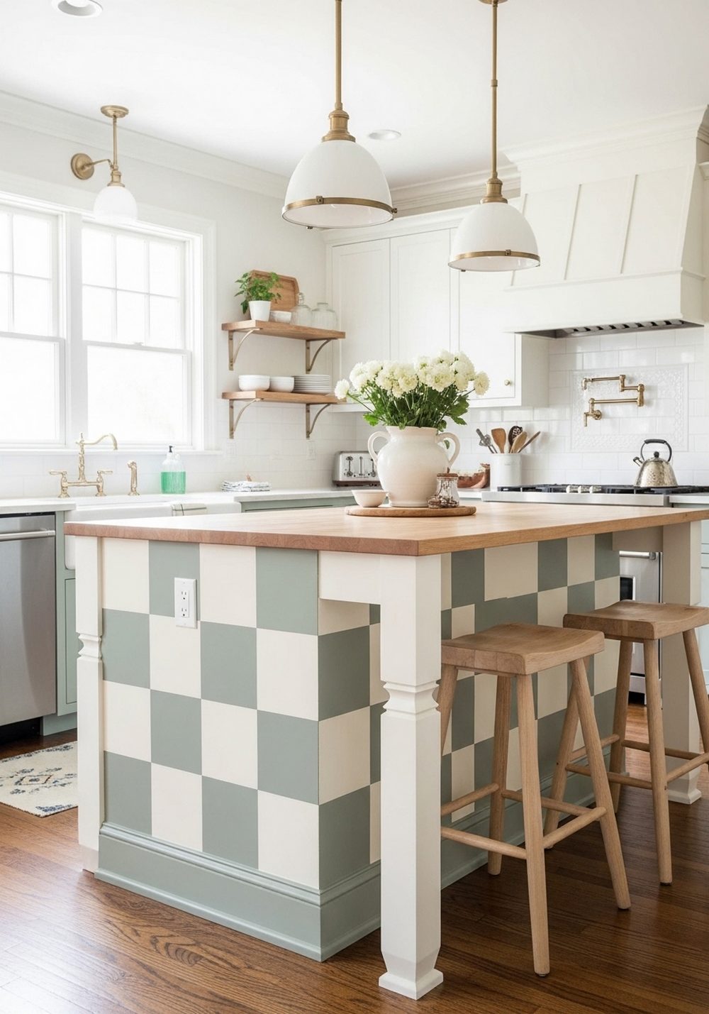 Painted Checkerboard Kitchen Island