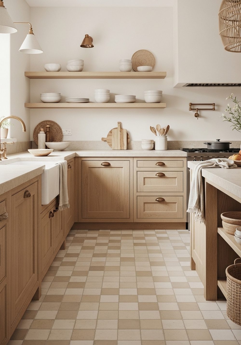 Soft Beige and Cream Checkerboard Tiles