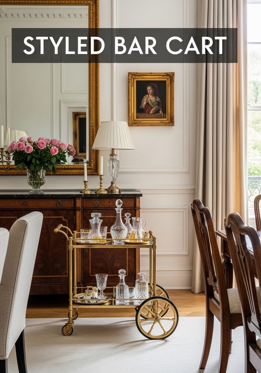 Styled Bar Cart or Sideboard