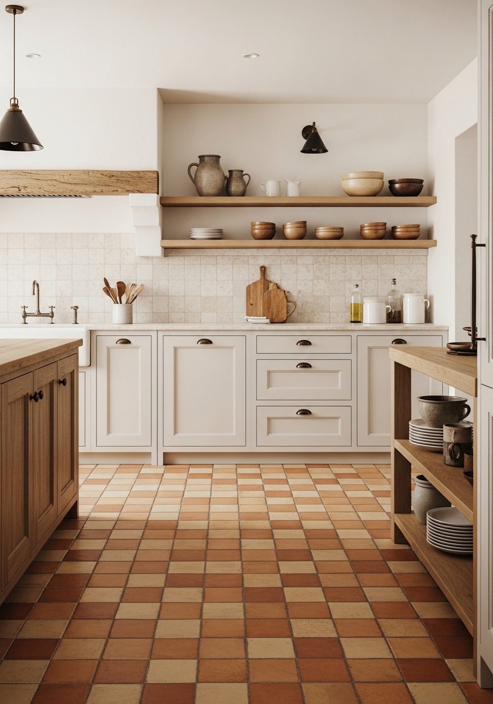 Warm Terracotta Checkerboard Flooring