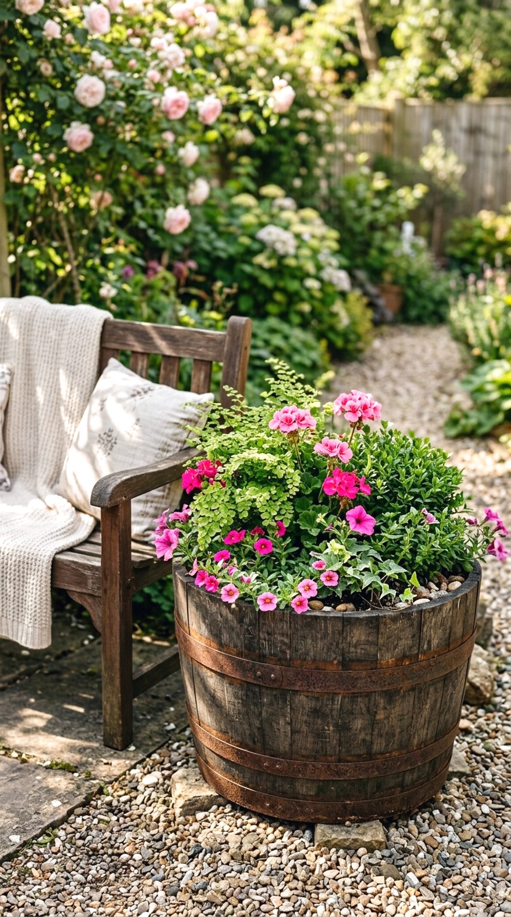 Barrel Planter With Flowers