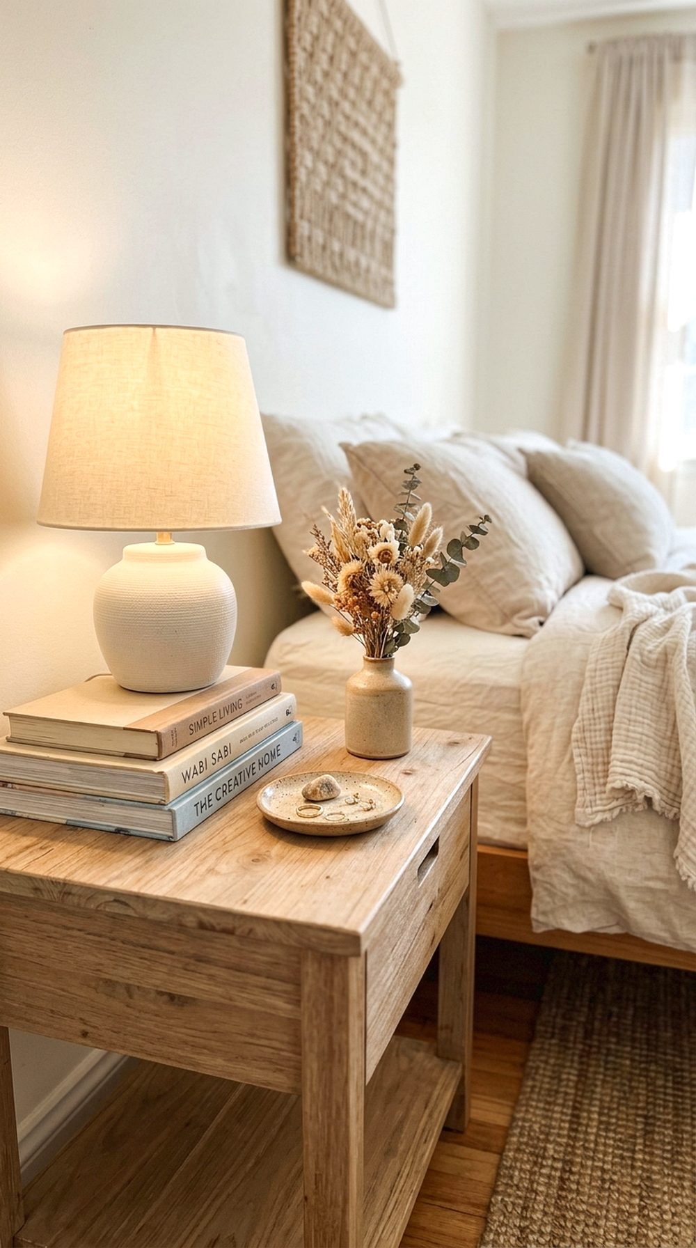 Bedside Lamp and Book Stack