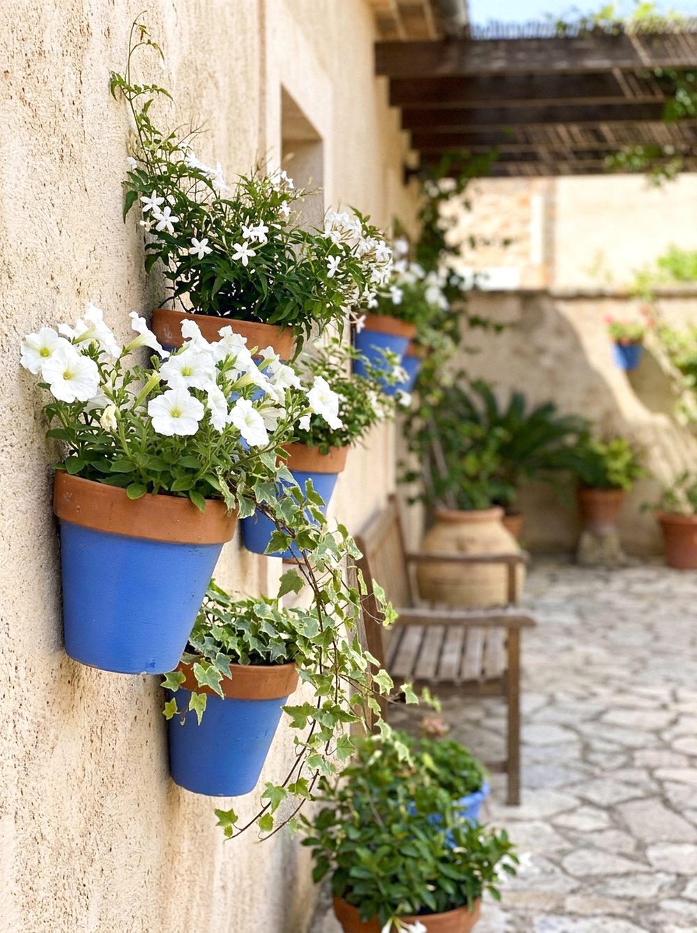 Blue Painted Planter Wall