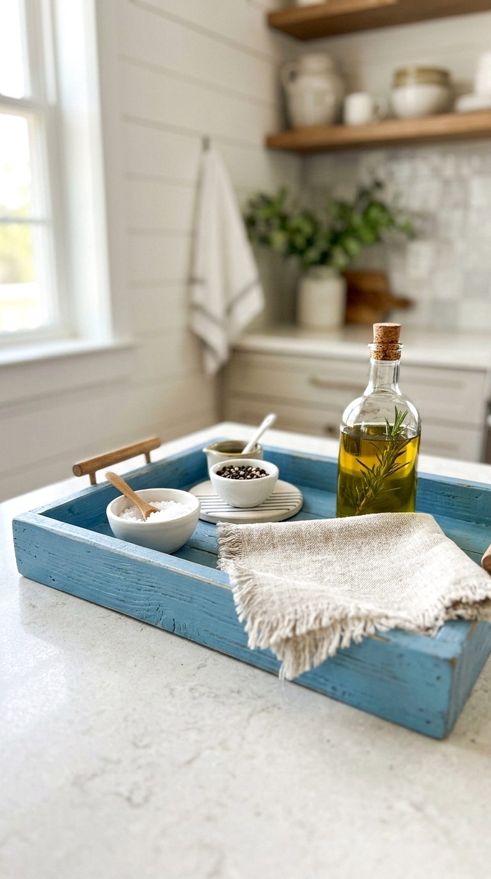 Blue Painted Wooden Tray