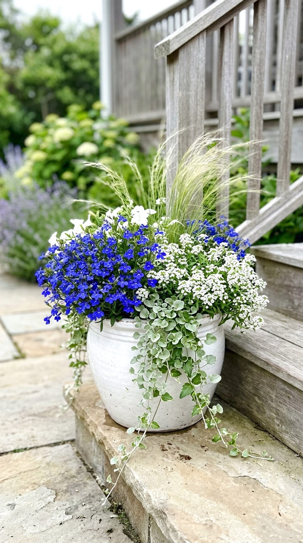 Blue and White Outdoor Pot