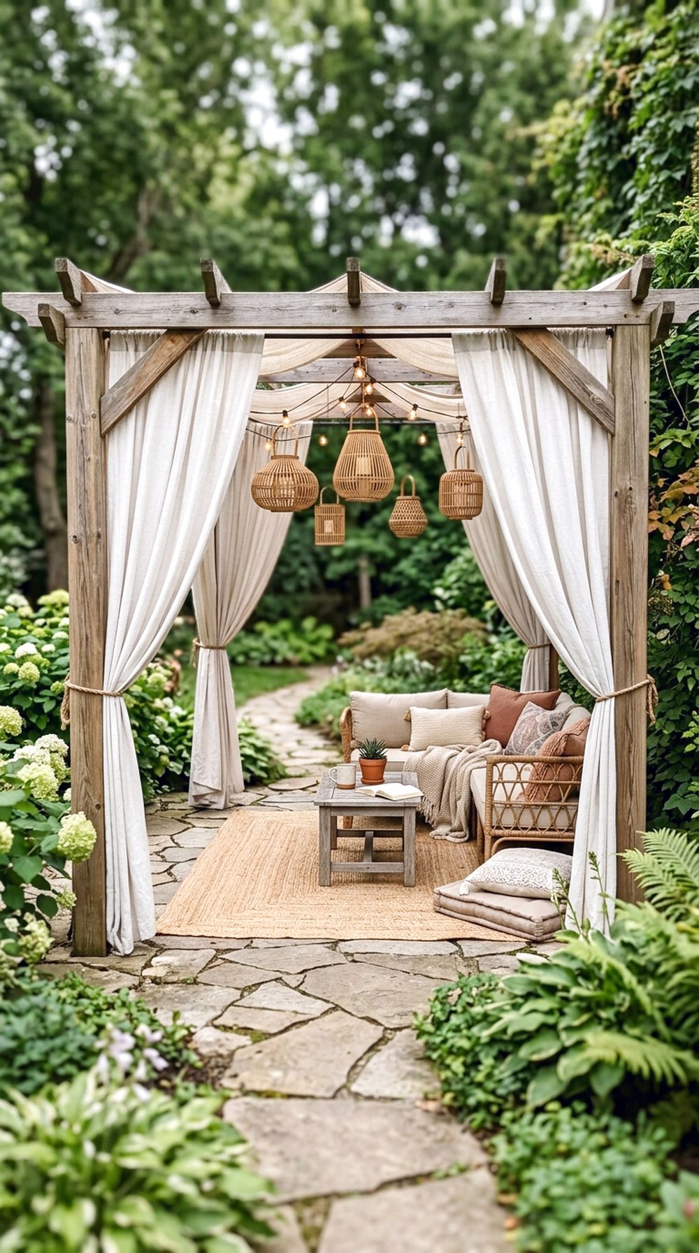 Boho Pergola With Outdoor Curtains