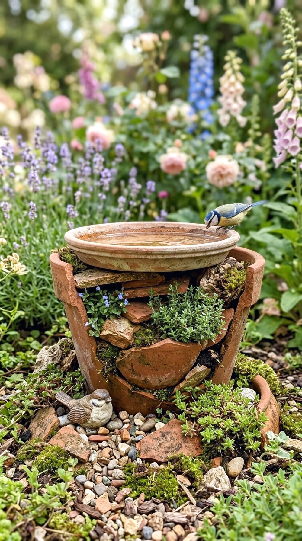 Broken Pot Bird Bath Planter