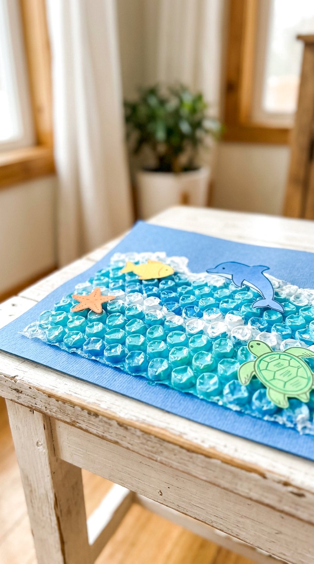 Bubble Wrap Ocean Painting