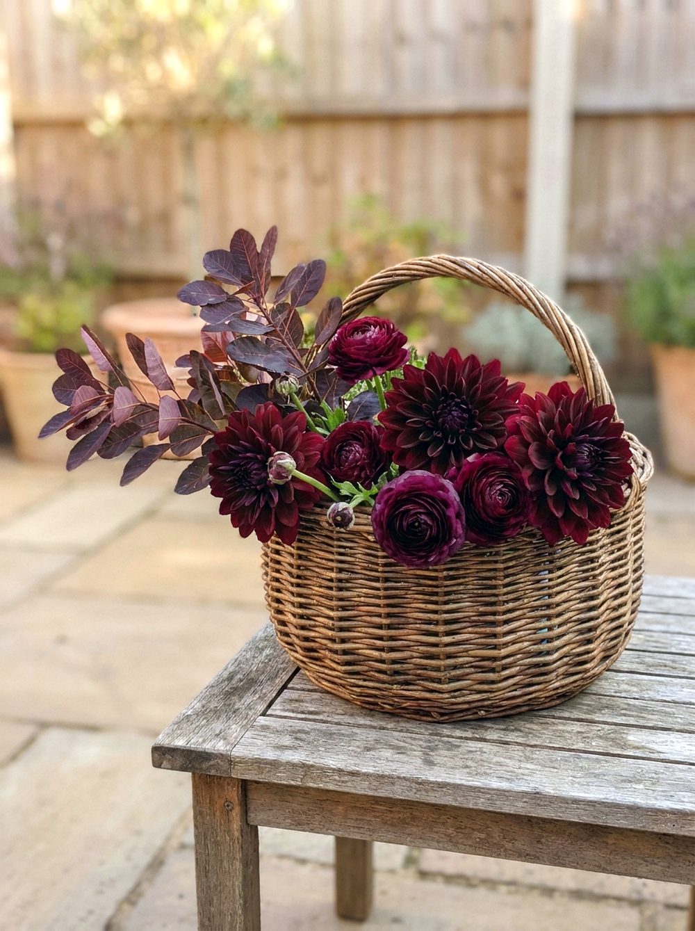 Burgundy Garden Basket Display