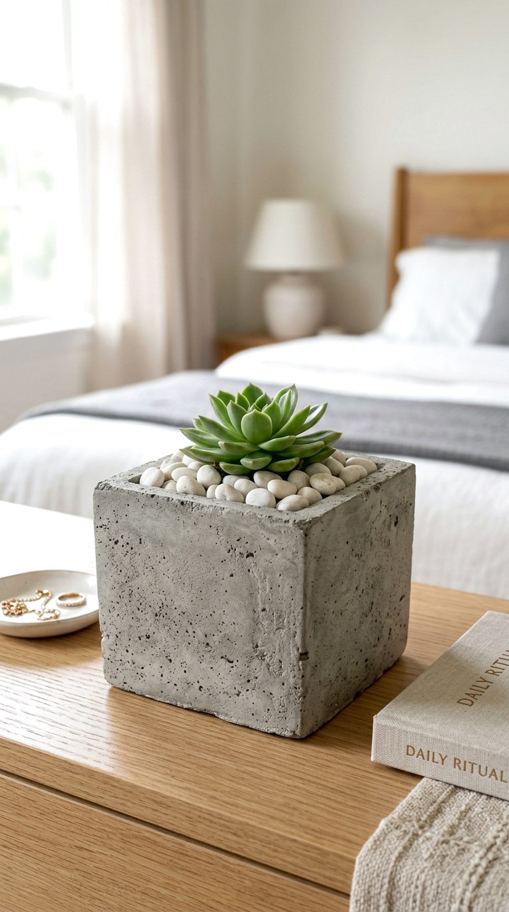 Cement Planter with Pebble Top