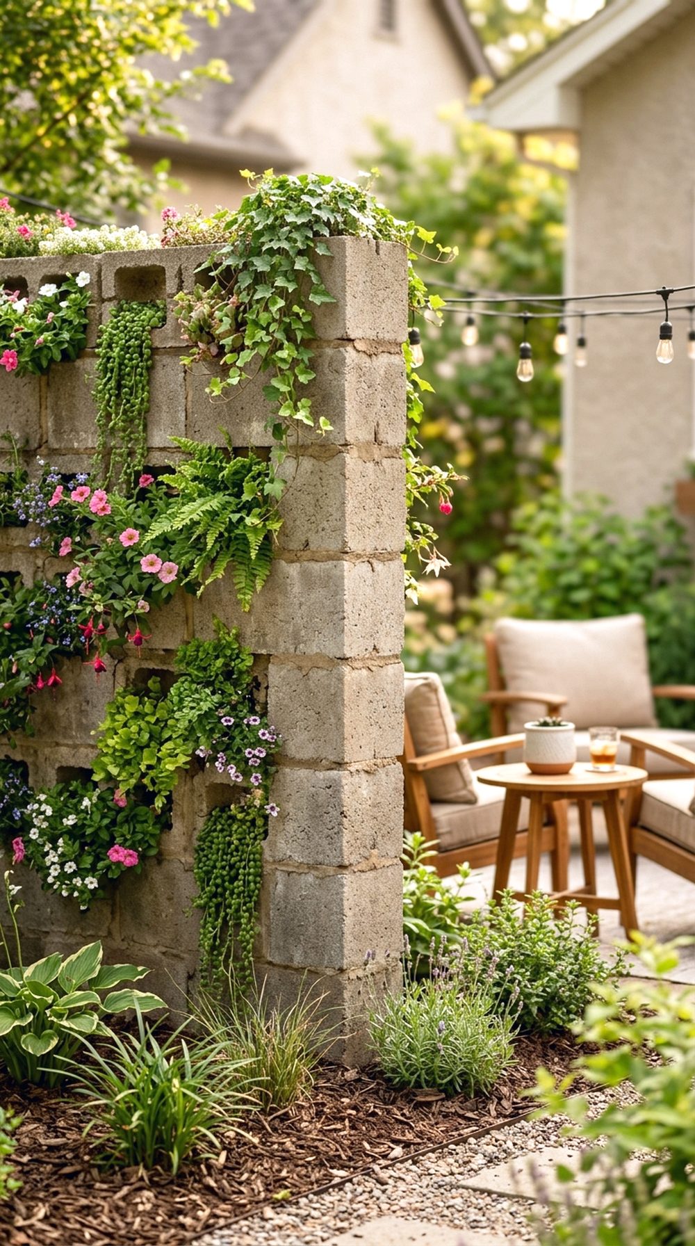 Cinder Block Privacy Wall With Plants
