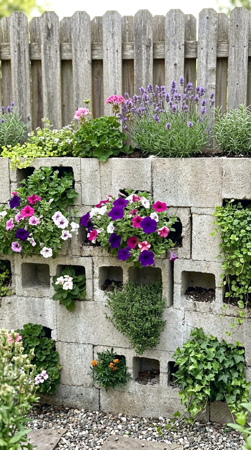 Cinder Block Wall With Built-In Planters