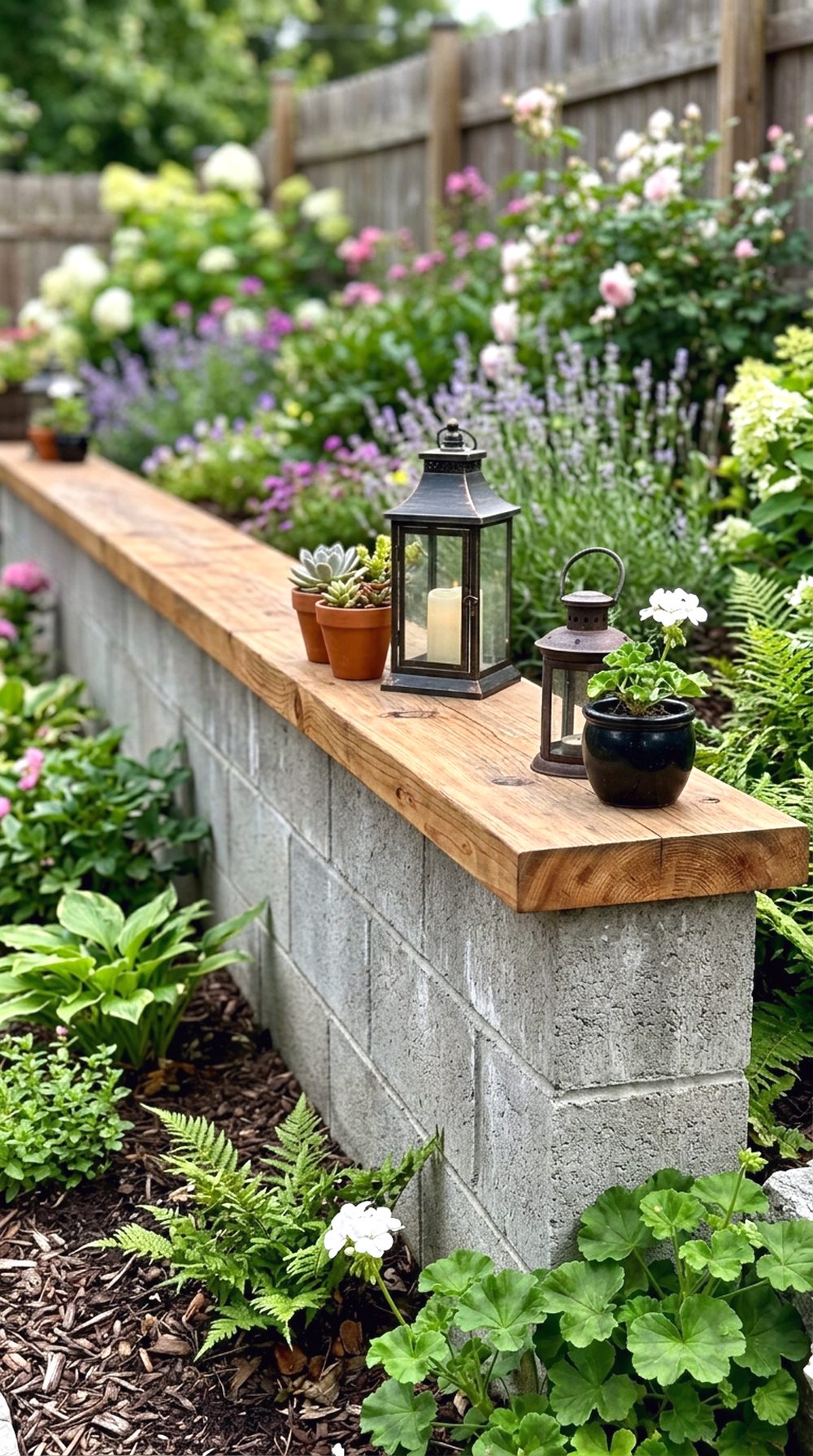 Cinder Block Wall With Wooden Top