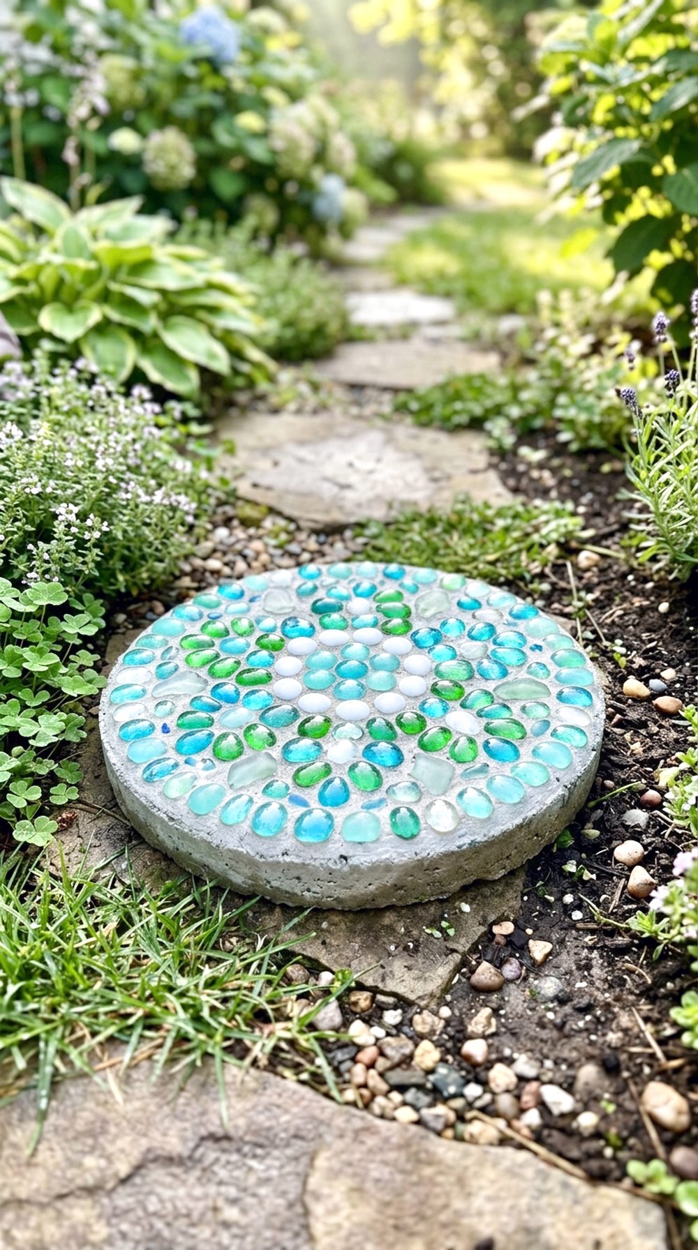 Colored Glass Pebble Stepping Stone