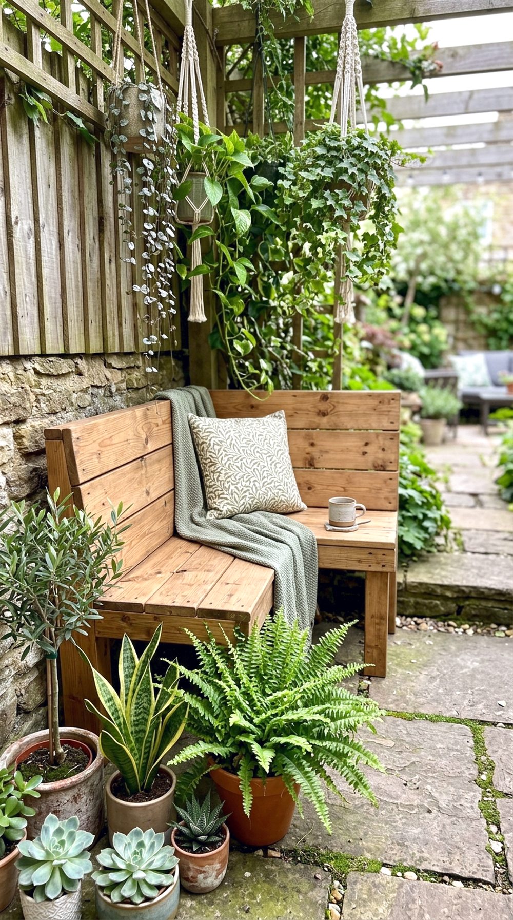 Corner Bench with Plants