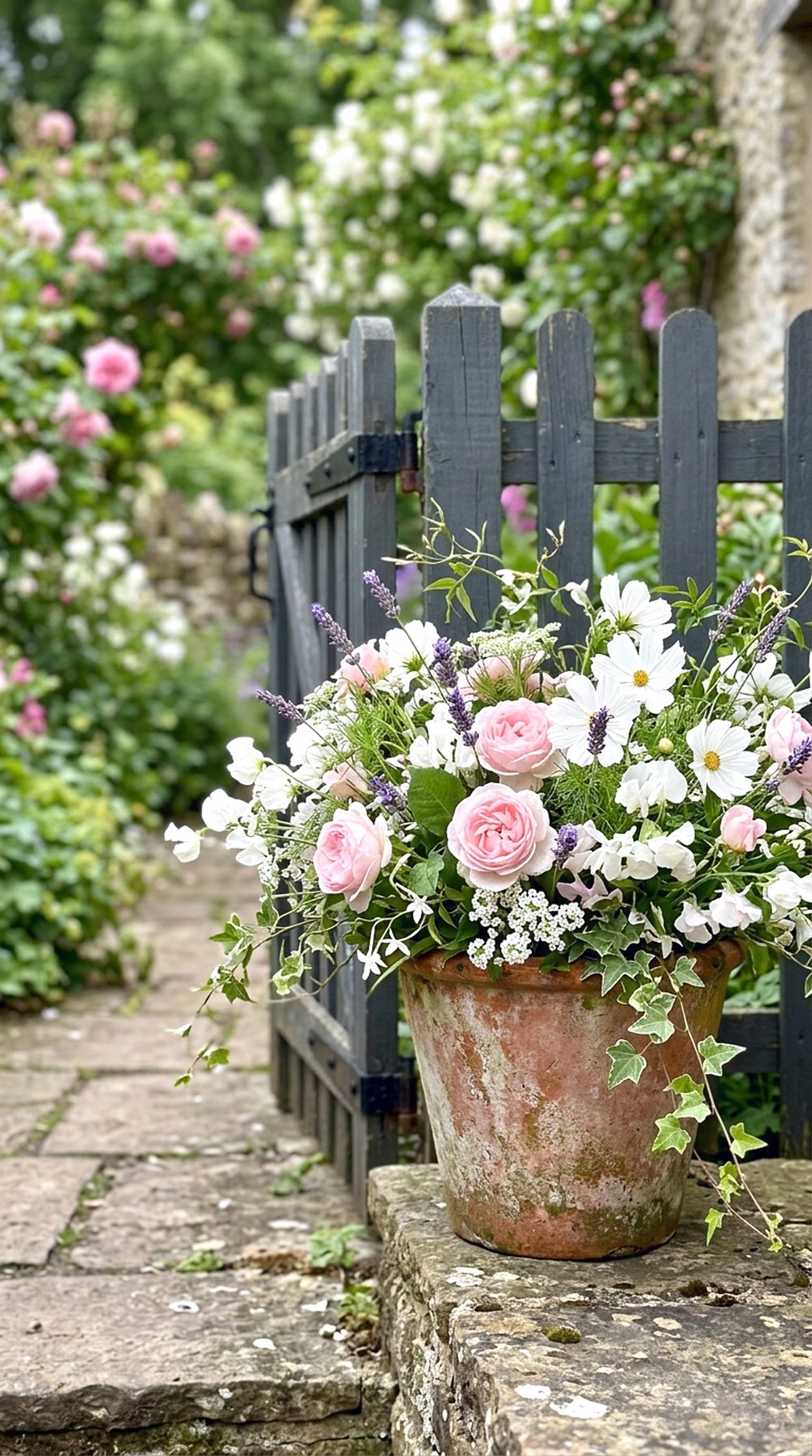 Cottage Flower Pot by Garden Gate