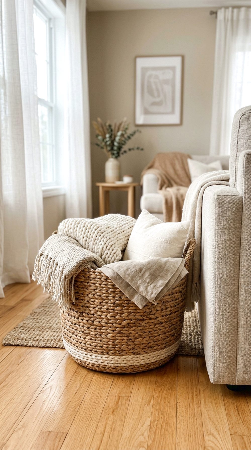 Cozy Living Room Throw Basket