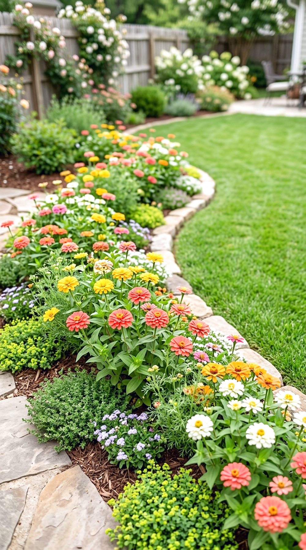 Curved Flower Border Around Lawn