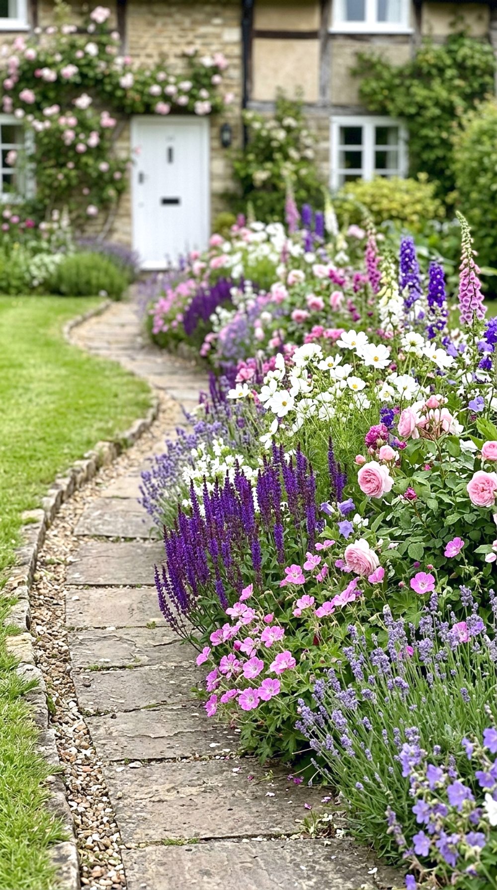 Curved Front Yard Flower Border