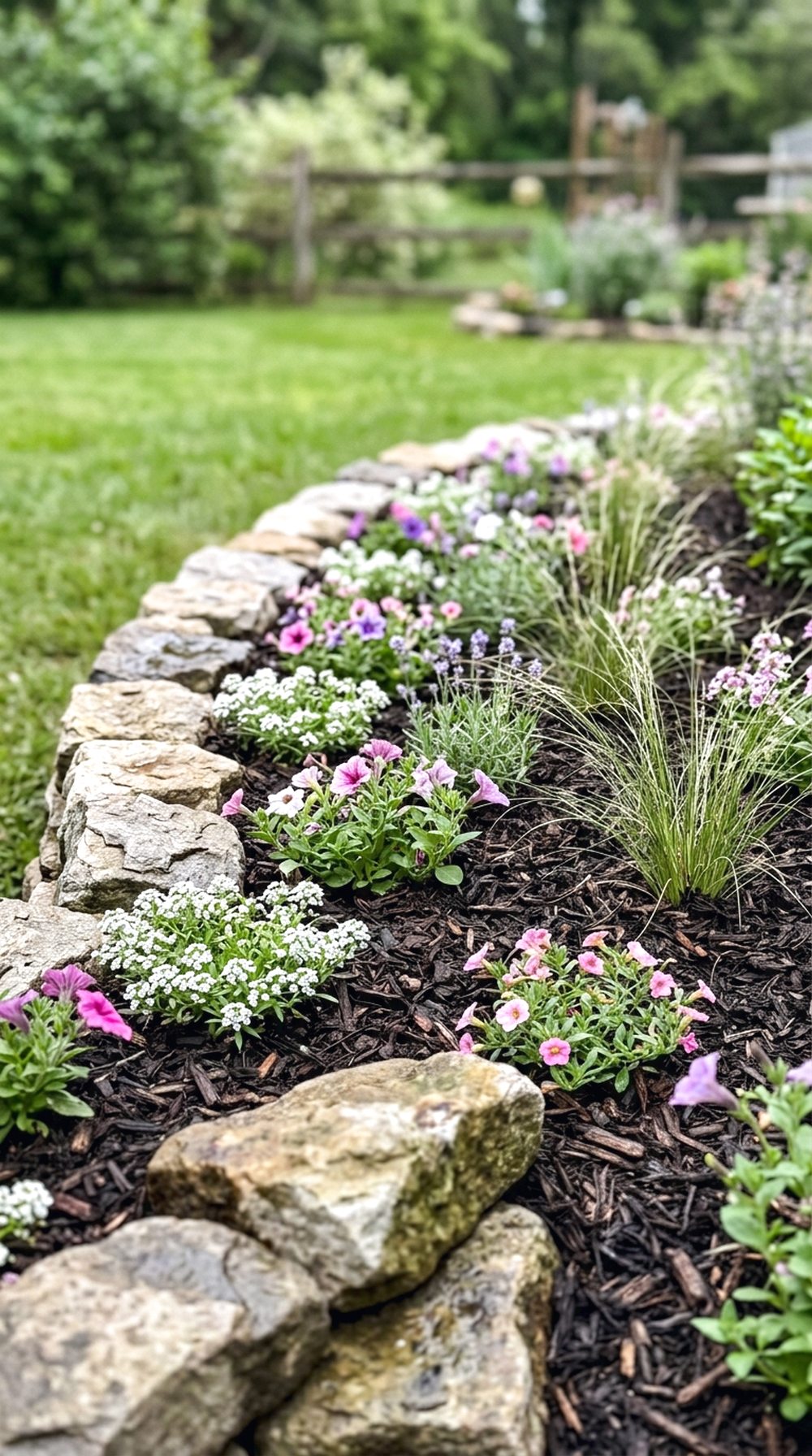DIY Stone Border Flower Bed