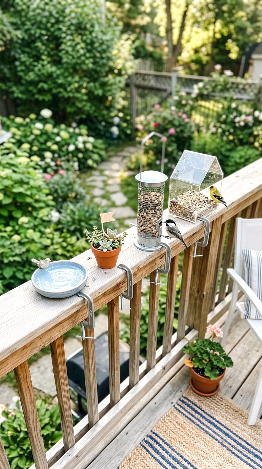 Deck Railing Bird Feeder Station
