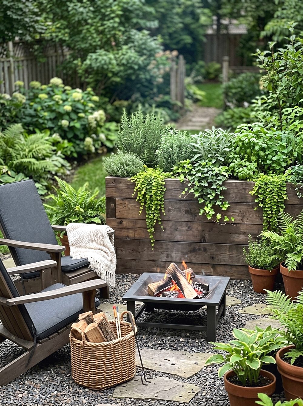 Fire Pit Corner With Planter Wall