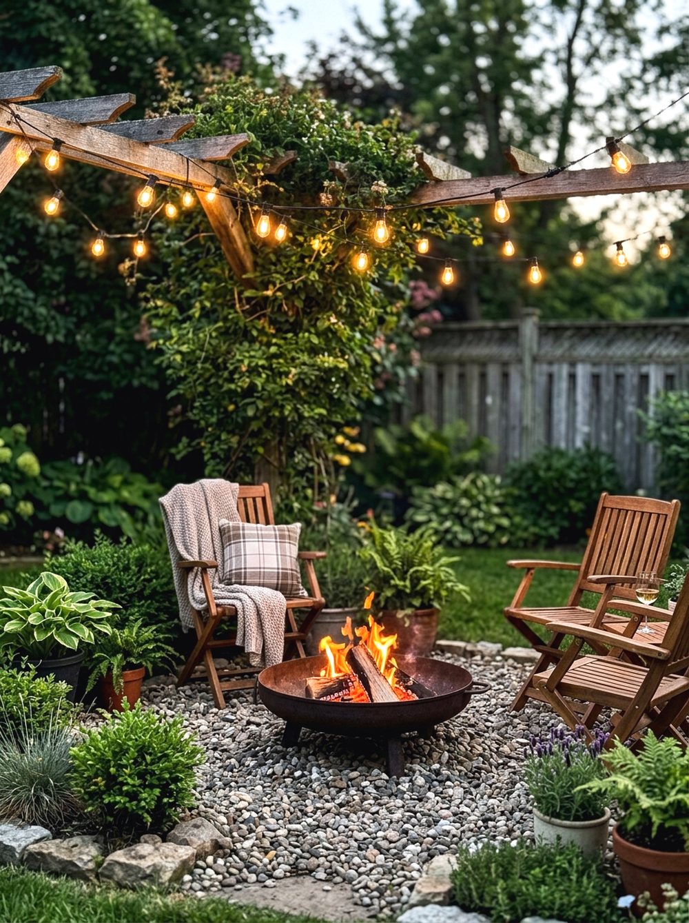 Fire Pit With String Lights